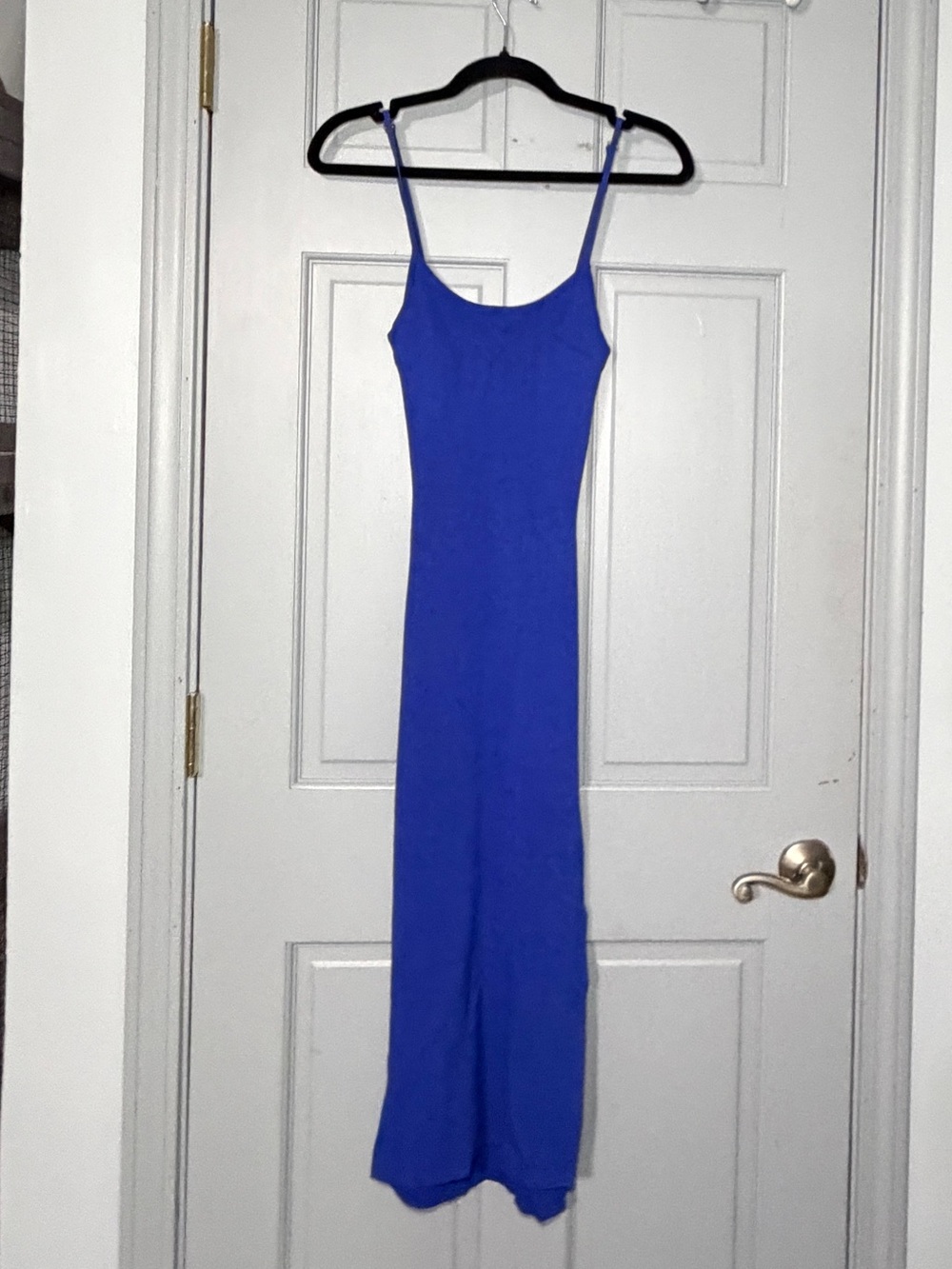 Sleek Blue Spaghetti-Strap bodycon Maxi Dress